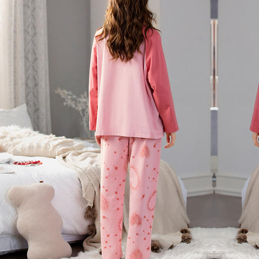 洁丽雅内衣全棉圆领爱心字母长袖长裤睡衣女士家居服套装 商品图2