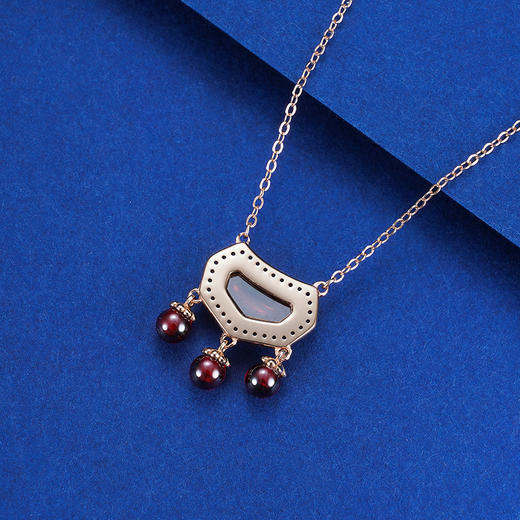 【富贵如意】石榴石坠宫廷长命锁项链【ZJHY-N000865M】镀金2208 商品图5