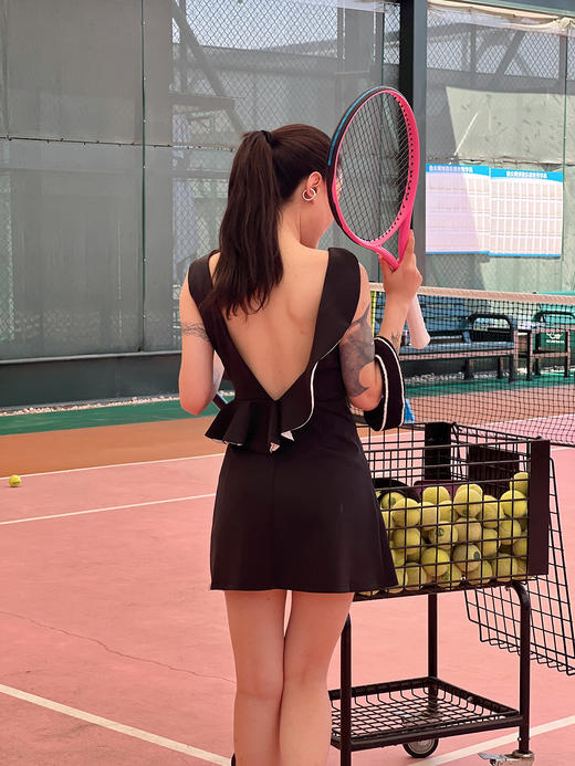致命女人优雅小黑裙风格运动网球裙 商品图0