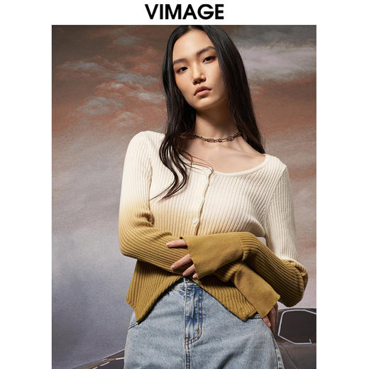 VIMAGE纬漫纪秋季新品时尚显瘦撞色针织衫V1801401 商品图1
