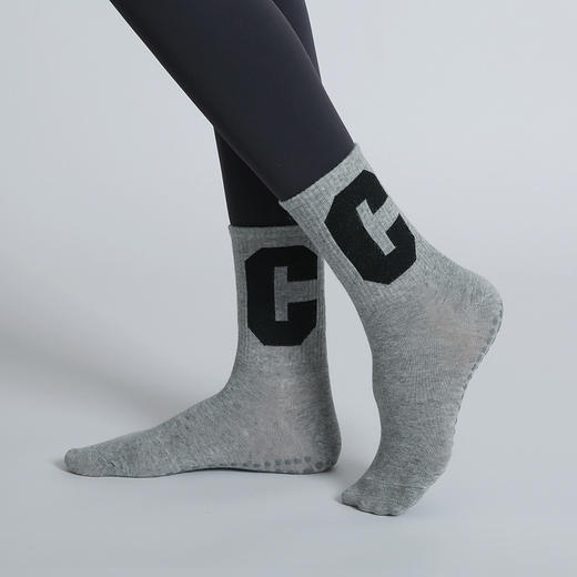 圆头C字母小腿提花瑜伽普拉提袜女士跑步跳操舞蹈防滑袜【11800】 商品图3