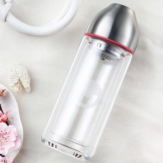 NONOO 桃子小姐双层玻璃杯 便携隔热防烫水杯花茶杯 260ml 玫红 商品图1