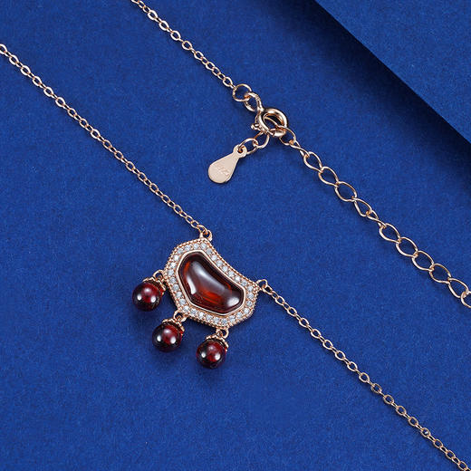 【富贵如意】石榴石坠宫廷长命锁项链【ZJHY-N000865M】镀金2208 商品图3