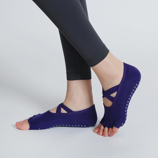 【新品】女士五指瑜伽袜双交叉系带专业普拉提舞蹈防滑地板袜 商品图2