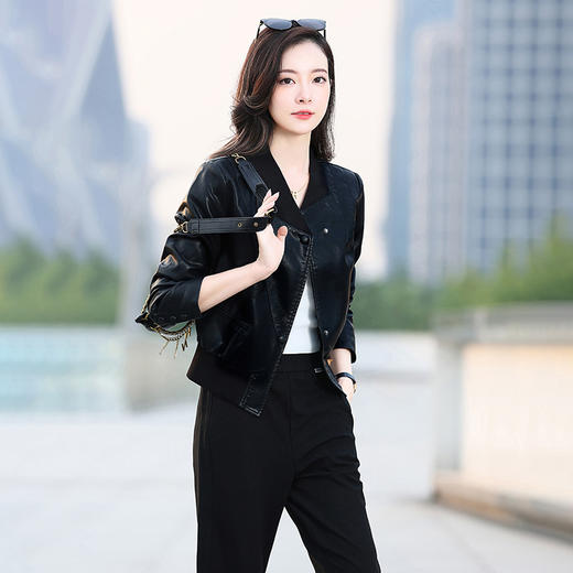 HR WZ98289 秋季短款小个子机车服皮夹克上衣 商品图1