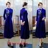 丝绒长袖旗袍大摆裙2022秋冬新款时尚改良中老年女士绣花日常旗袍AQX 22 商品缩略图2