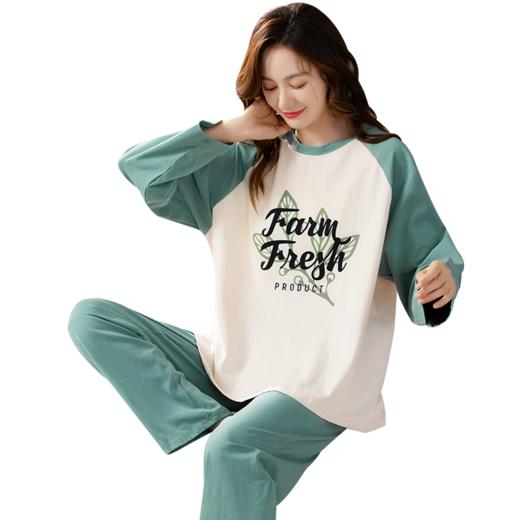 洁丽雅内衣全棉字母圆领长袖长裤睡衣女士家居服套装 商品图6