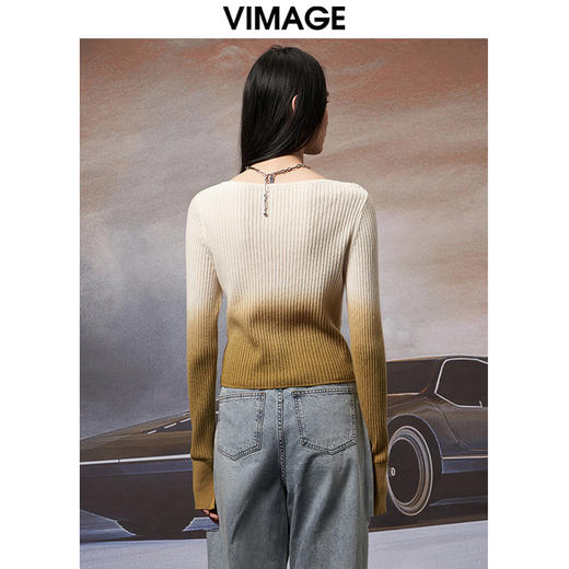 VIMAGE纬漫纪秋季新品时尚显瘦撞色针织衫V1801401 商品图4