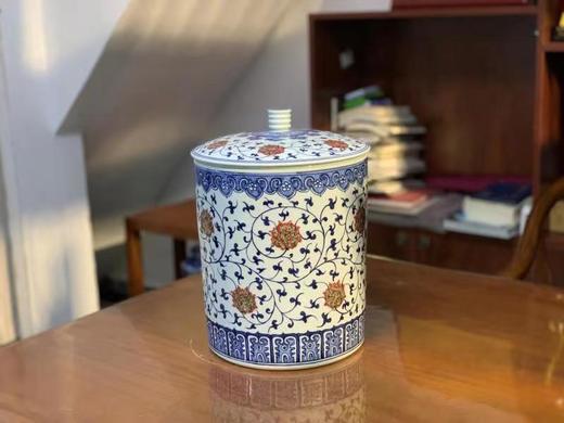 柴窑青花釉里红茶饼罐 商品图0