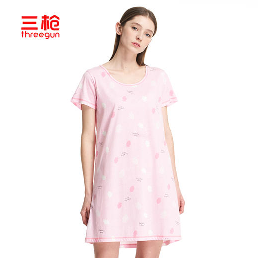 Threegun三枪 【舒肤棉】圆领短袖女士家居裙睡裙-70255A911 商品图1