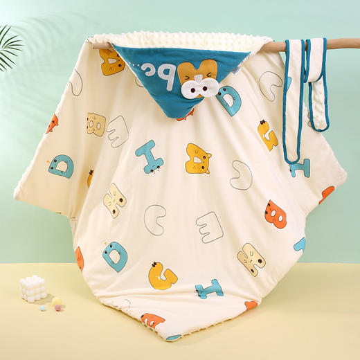 【萌趣动物夹棉豆豆绒抱被】春秋冬季厚款纯棉包裹被初生小包被宝宝产房婴儿抱被新生儿包单 商品图9