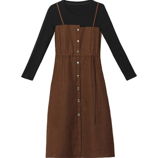 时尚假两件套装连衣裙女2022秋新款修身长袖中长款气质减龄打底裙WE KED-28180 商品图3