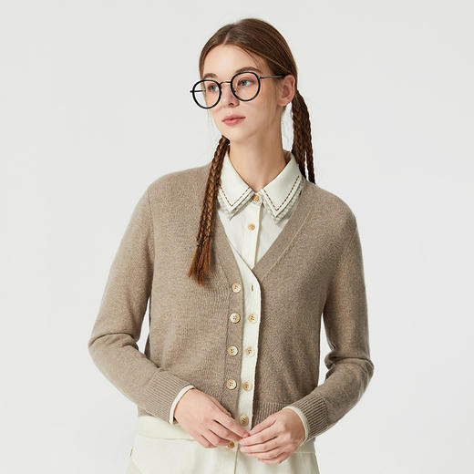 famecoco范可儿原创双层撞色短款针织开衫外套女秋V领长袖羊毛衫F225DE004 商品图0