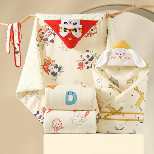 【萌趣动物夹棉豆豆绒抱被】春秋冬季厚款纯棉包裹被初生小包被宝宝产房婴儿抱被新生儿包单 商品图0