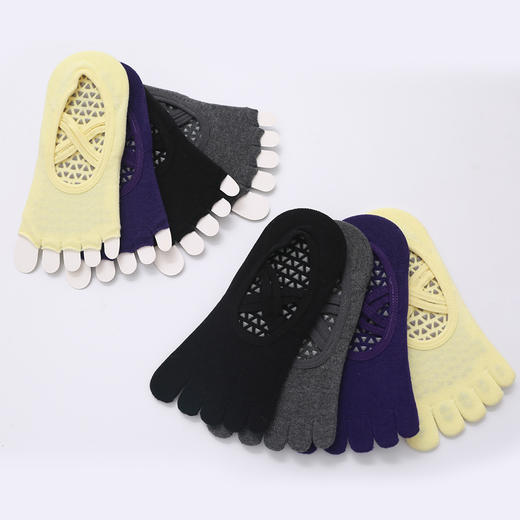 【新品】女士五指瑜伽袜双交叉系带专业普拉提舞蹈防滑地板袜 商品图4