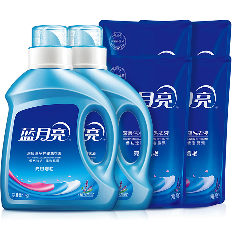 蓝月亮 洗衣液8斤套装 机洗瓶装1kg*2+袋装500g*4