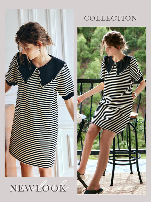OLrain法式条纹短袖连衣裙女夏季2022新款气质显瘦减龄海军领裙子undefined 商品图3