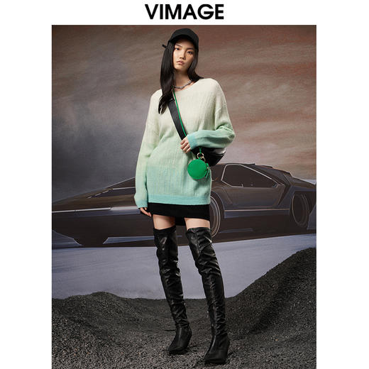  VIMAGE纬漫纪秋季新品时尚显瘦撞色针织衫V1801412 商品图0