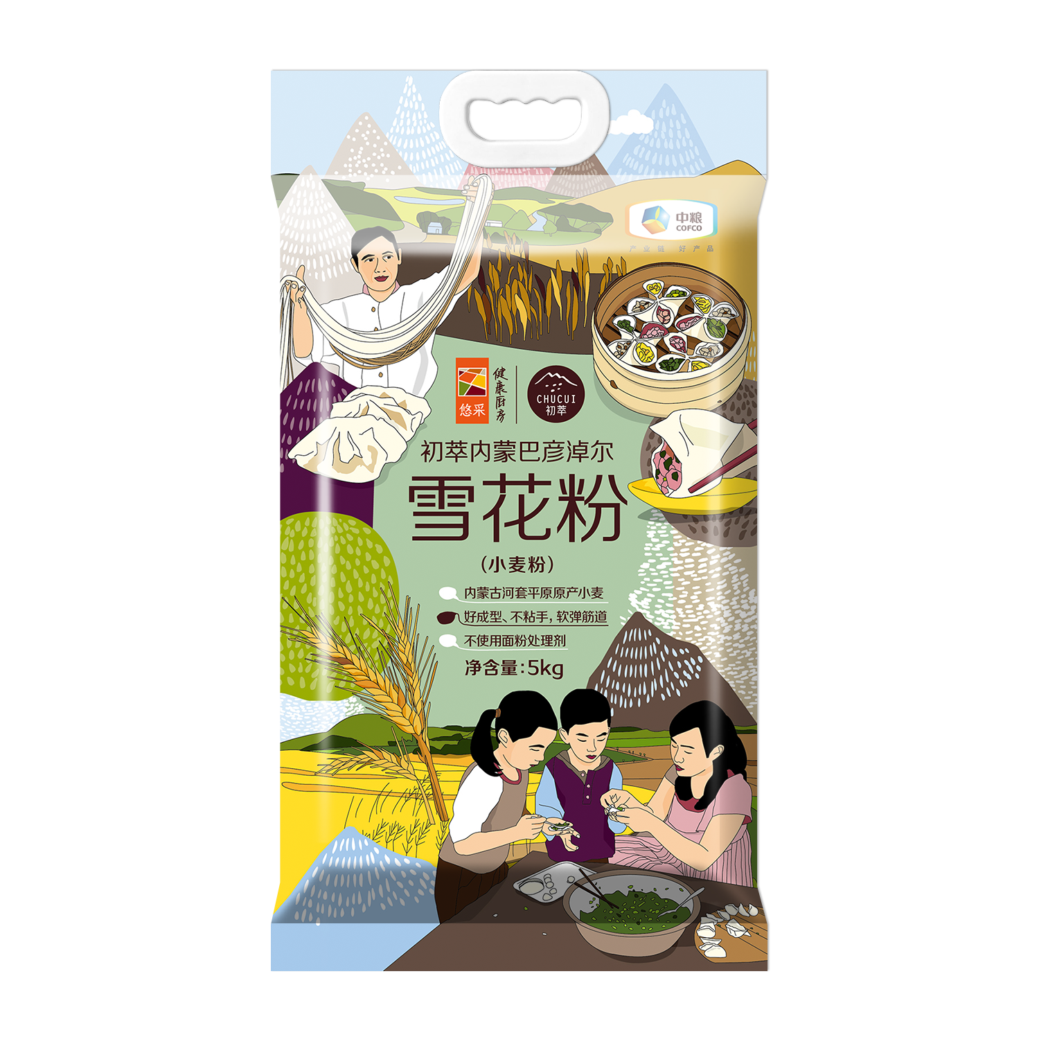 中粮初萃巴彦淖尔雪花粉5kg(新老包装交替发货)（面粉）