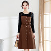 时尚假两件套装连衣裙女2022秋新款修身长袖中长款气质减龄打底裙WE KED-28180 商品缩略图1