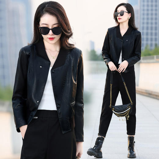 HR WZ98289 秋季短款小个子机车服皮夹克上衣 商品图3