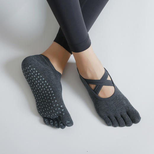 【新品】女士五指瑜伽袜双交叉系带专业普拉提舞蹈防滑地板袜 商品图3