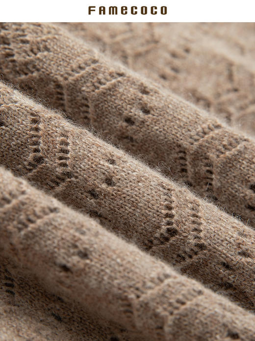 Famecoco范可儿叠穿秋冬毛衣羊毛马甲背心女针织镂空圆领无袖坎肩F225CA020 商品图4