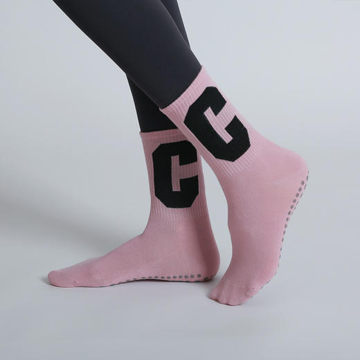 圆头C字母小腿提花瑜伽普拉提袜女士跑步跳操舞蹈防滑袜【11800】 商品图1