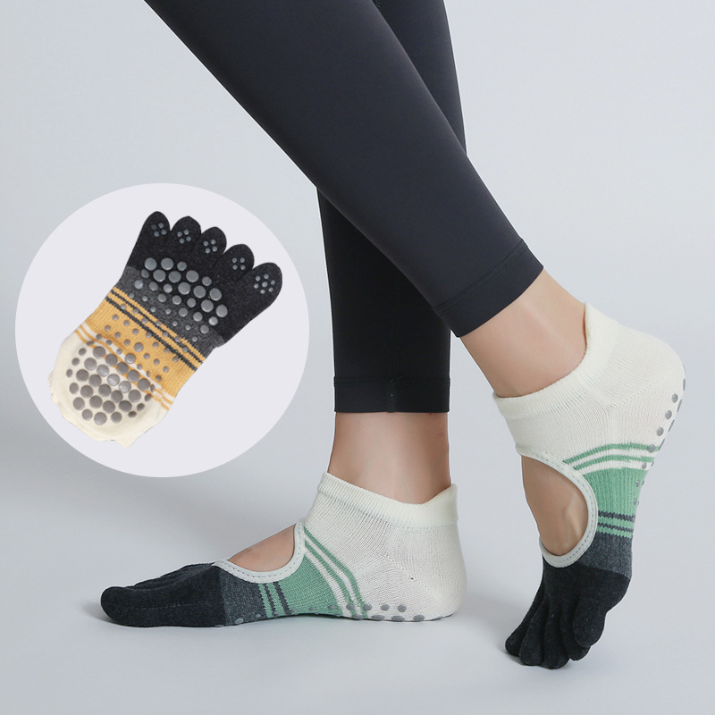【新品】拼色五指分趾健身地板袜瑜伽普拉提袜防滑舞蹈露背袜