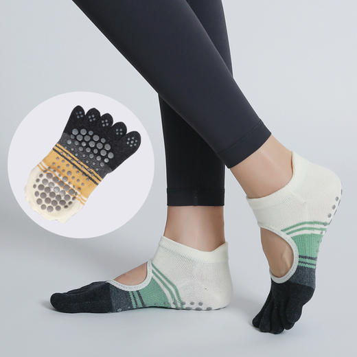 【新品】拼色五指分趾健身地板袜瑜伽普拉提袜防滑舞蹈露背袜 商品图0