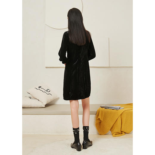 NEELLY纳俪商场同款黑色改良旗袍连衣裙女中式盘扣A字裙秋季新款N22074Y04436 商品图4