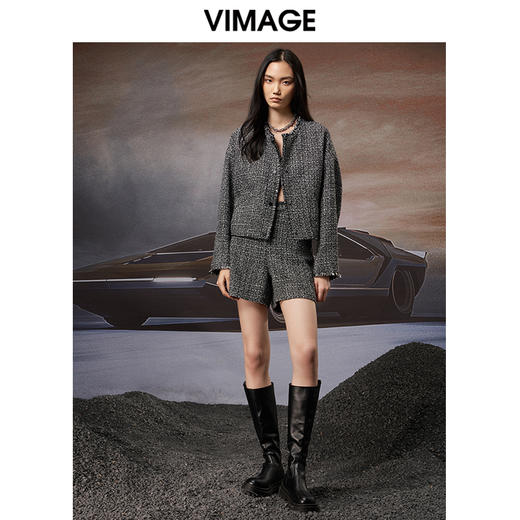 VIMAGE纬漫纪秋季新款粗花呢气质修身显瘦时尚格子短外套V1803417 商品图4