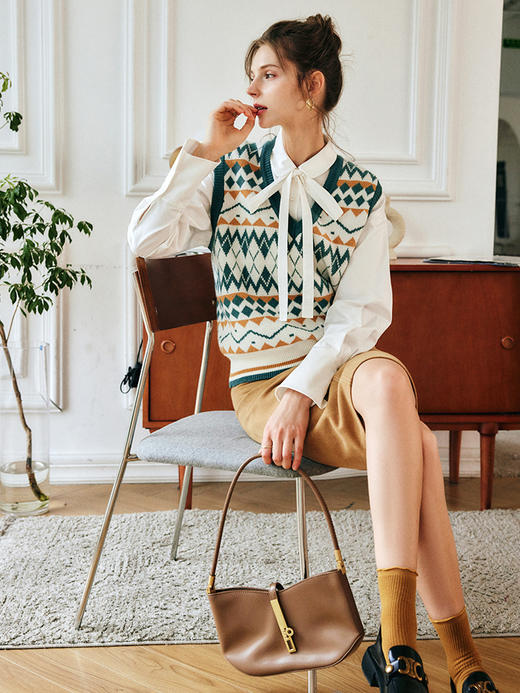 OLrain法式浅绿色菱格马甲背心女早秋2022年新款复古气质百搭上衣 商品图1