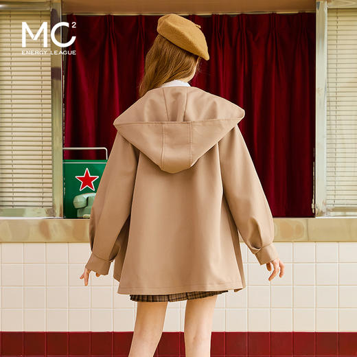 mc2短款风衣外套女2023春季新款小个子连帽灯笼袖潮流百搭卡其色 商品图2