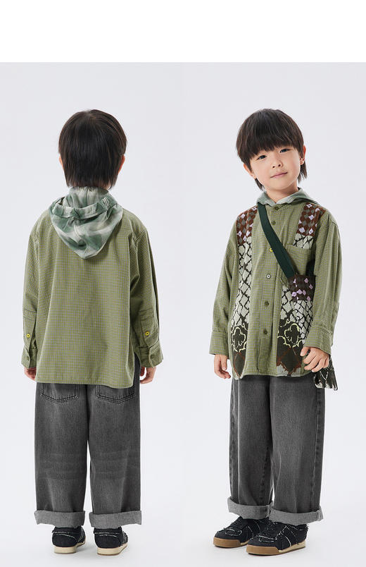 江南布衣童  棉质条纹连帽长袖衬衣   1M8211600 商品图6