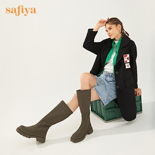【春节不打烊】Safiya/索菲娅长筒靴2022冬季新款潮酷炸街防泼水真皮厚底显瘦长靴女  SF24117143 商品图2