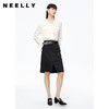 NEELLY纳俪商场同款2022秋季新款半身裙女下开叉显瘦黑色A字裙N22091E01138 商品缩略图1