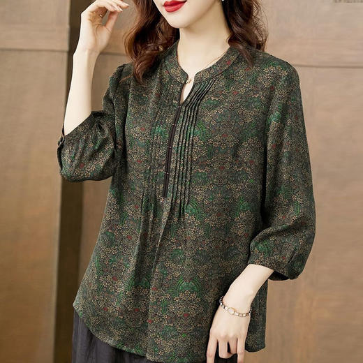 重磅真丝香云纱上衣女2022新款高端气质阔太太桑蚕丝碎花衬衫dp5547 商品图2