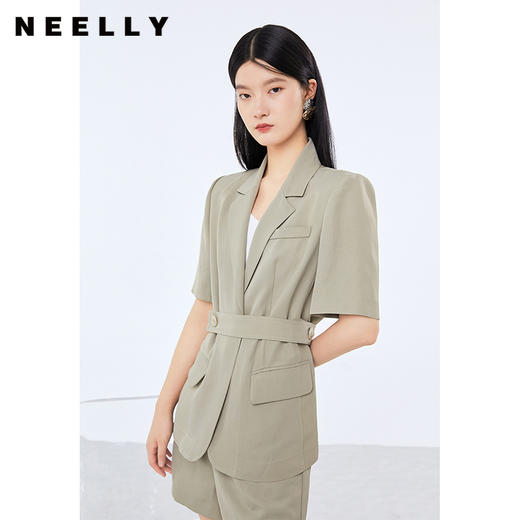 NEELLY纳俪商场同款西装外套女短袖设计感收腰正肩上衣单排扣秋季N22074W04405 商品图3