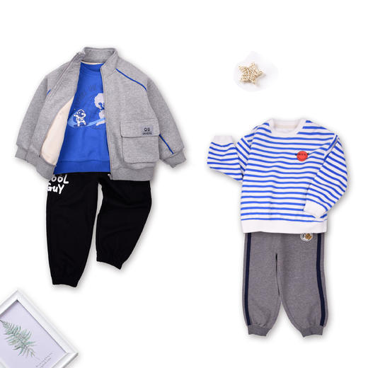 商场同款棉果果秋季新款男童圆领套头卫衣条纹小清新M312180222492 商品图3