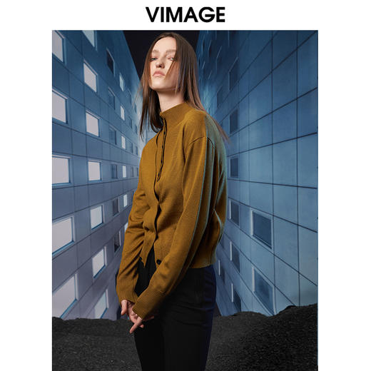 VIMAGE纬漫纪秋季新款时尚高领简约纯色两件套针织衫上衣V1801414 商品图4