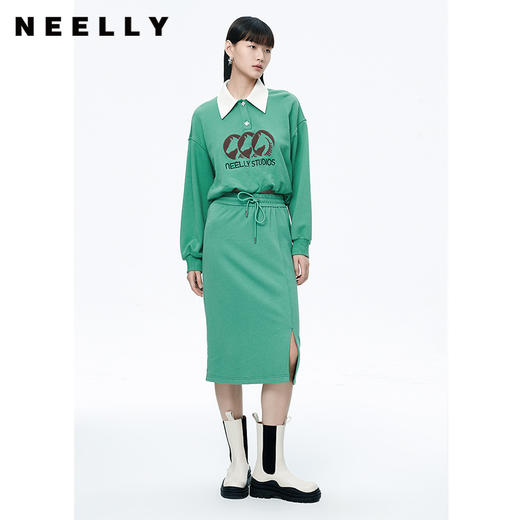 NEELLY纳俪商场同款2022秋季新款松紧腰半身裙女下摆开叉中长款裙N22091E01140 商品图1