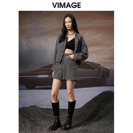 VIMAGE纬漫纪秋季新款粗花呢气质修身显瘦时尚格子短外套V1803417 商品图1