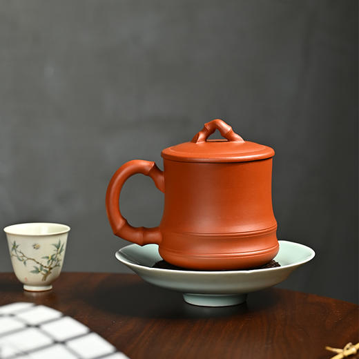 梵匠 『秀竹』名家纯手工 功夫茶泡茶杯男女通用办公大容量盖杯 宜兴原矿朱泥紫砂杯 380cc 商品图8