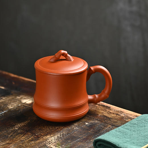 梵匠 『秀竹』名家纯手工 功夫茶泡茶杯男女通用办公大容量盖杯 宜兴原矿朱泥紫砂杯 380cc 商品图1