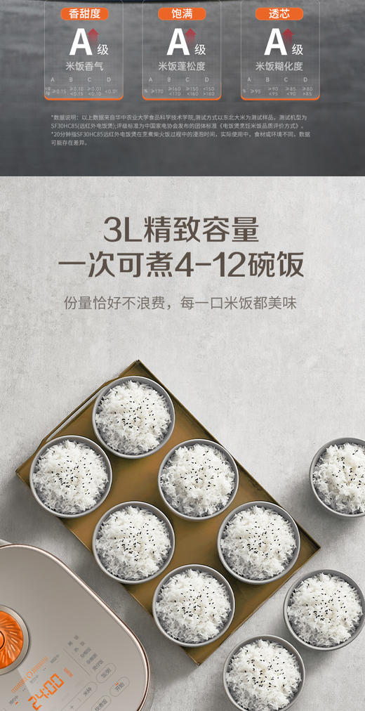 苏泊尔远红外本釜电饭煲家用智能3L小容量电饭锅新款SF30HC85 商品图8