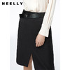 NEELLY纳俪商场同款2022秋季新款半身裙女下开叉显瘦黑色A字裙N22091E01138 商品缩略图3