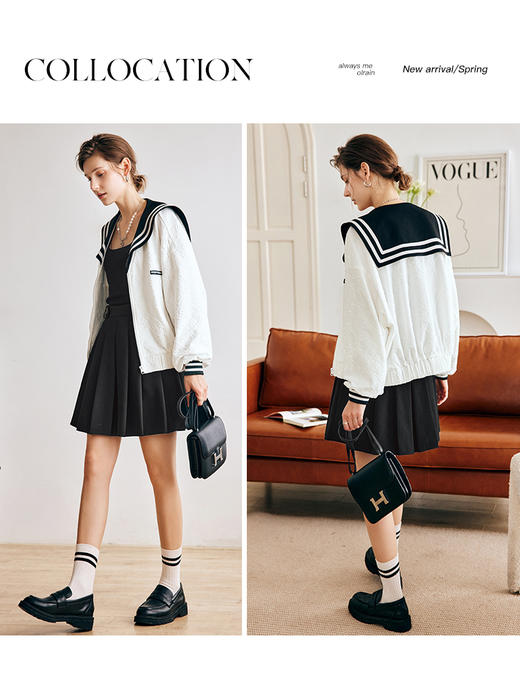 OLrain欧芮儿法式米白色外套女早秋2022新款学院风宽松海军领上衣 商品图1