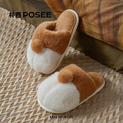 朴西柯基毛毛拖鞋女冬季可爱保暖防滑儿童棉拖鞋冬天家居室内家用 商品图7
