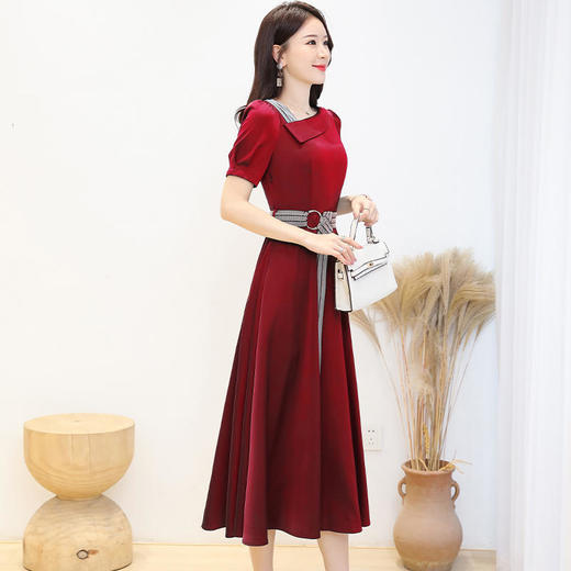 2022夏季新款醋酸缎面连衣裙修身气质V领时尚中长裙XYX3592 商品图5